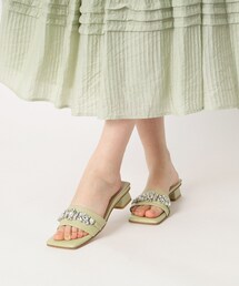 ◆ビジューカラフルローヒールミュール