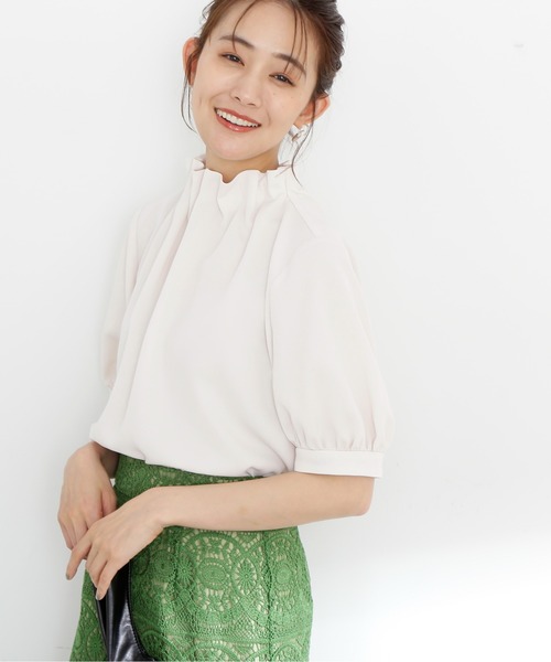 N.（N. Natural Beauty Basic）（エヌエヌナチュラルビューティーベーシック）の「◆ペーパーバック５分袖ブラウス（シャツ/ブラウス・レディース・ライトグリーン/ブラック/オフホワイト/グレー・MEDIUM）」の9枚目の写真