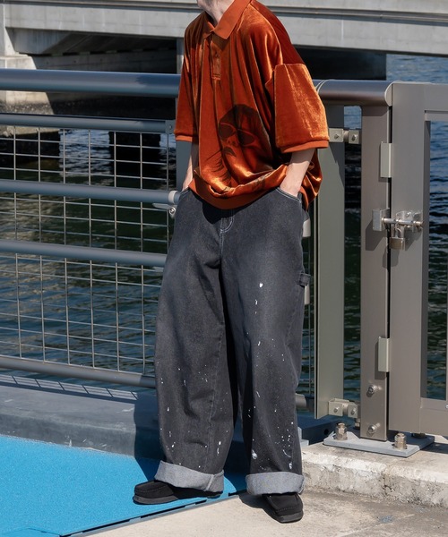Perushu(ペルーシュ)の「ペイントワイドペインターデニム(デニムパンツ・メンズ・ライトインディゴブルー/ブラック・SMALL/LARGE/MEDIUM)」の11枚目の写真