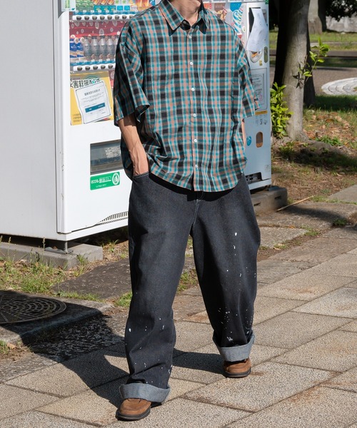 Perushu(ペルーシュ)の「ペイントワイドペインターデニム(デニムパンツ・メンズ・ライトインディゴブルー/ブラック・SMALL/LARGE/MEDIUM)」の22枚目の写真