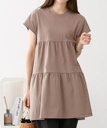 綿１００％　フレンチスリーブロング丈ティアードトップス