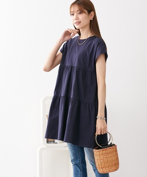 nissen（ニッセン）の「綿１００％　フレンチスリーブロング丈ティアードトップス（Tシャツ/カットソー・レディース・カーキ/モカ/ダークグレー/ネイビー/ブラック・L/LL/M/S）」の11枚目の写真