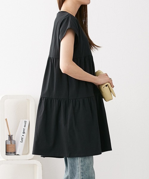 nissen（ニッセン）の「綿１００％　フレンチスリーブロング丈ティアードトップス（Tシャツ/カットソー・レディース・カーキ/モカ/ダークグレー/ネイビー/ブラック・L/LL/M/S）」の15枚目の写真