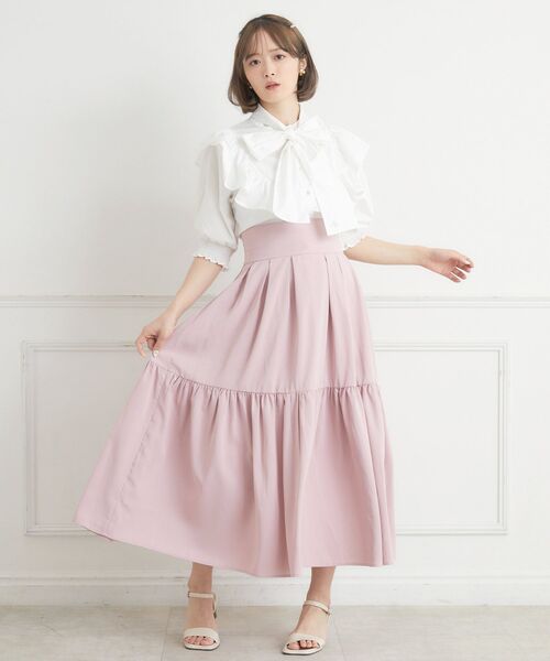 ems excite(エムズエキサイト)の「VフリルボウタイBL(シャツ/ブラウス・レディース・ホワイト/ブルー系その他/ピンク・FREE)」の5枚目の写真