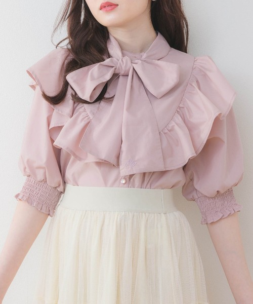 ems excite(エムズエキサイト)の「VフリルボウタイBL(シャツ/ブラウス・レディース・ホワイト/ブルー系その他/ピンク・FREE)」の3枚目の写真