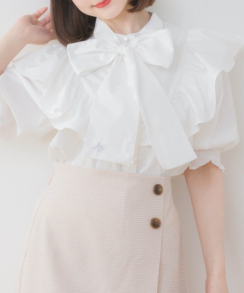 ems excite(エムズエキサイト)の「VフリルボウタイBL(シャツ/ブラウス・レディース・ホワイト/ブルー系その他/ピンク・FREE)」の4枚目の写真