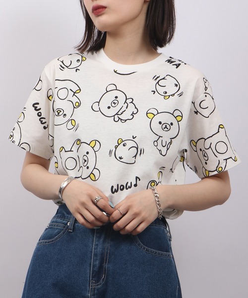 FUNALIVE(ファンアライブ)の「Rilakkuma 天竺 クルーネック 半袖Tシャツ(Tシャツ/カットソー・メンズ・ライトピンク/サックスブルー/ライトブルー/スモークピンク/オフホワイト/ナチュラル/チャコールグレー/ホワイト/ピンク/サックスブルー系/オートミール/ライトパープル/ミント/ホワイト系/ホワイト系1/チャコール・M/L/S)」の4枚目の写真