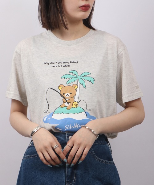 FUNALIVE(ファンアライブ)の「Rilakkuma 天竺 クルーネック 半袖Tシャツ(Tシャツ/カットソー・メンズ・ライトピンク/サックスブルー/ライトブルー/スモークピンク/オフホワイト/ナチュラル/チャコールグレー/ホワイト/ピンク/サックスブルー系/オートミール/ライトパープル/ミント/ホワイト系/ホワイト系1/チャコール・M/L/S)」の8枚目の写真