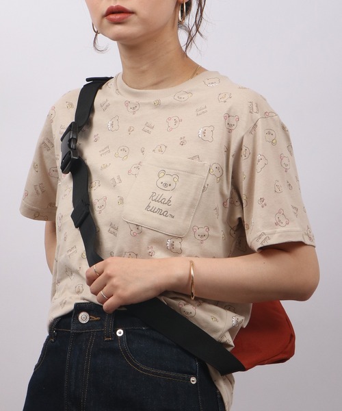 FUNALIVE(ファンアライブ)の「Rilakkuma 天竺 クルーネック 半袖Tシャツ(Tシャツ/カットソー・メンズ・ライトピンク/サックスブルー/ライトブルー/スモークピンク/オフホワイト/ナチュラル/チャコールグレー/ホワイト/ピンク/サックスブルー系/オートミール/ライトパープル/ミント/ホワイト系/ホワイト系1/チャコール・M/L/S)」の9枚目の写真