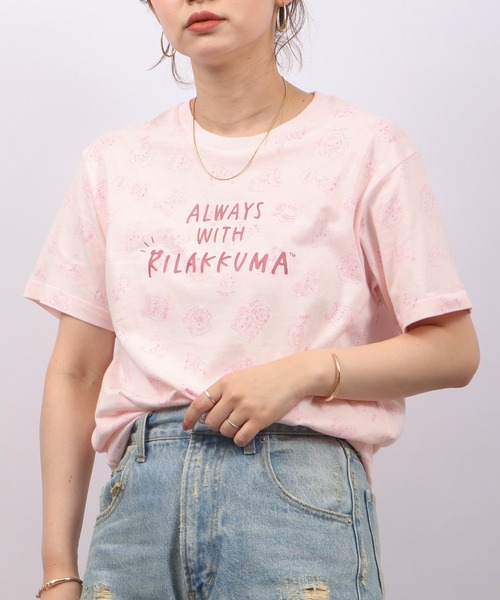 FUNALIVE(ファンアライブ)の「Rilakkuma 天竺 クルーネック 半袖Tシャツ(Tシャツ/カットソー・メンズ・ライトピンク/サックスブルー/ライトブルー/スモークピンク/オフホワイト/ナチュラル/チャコールグレー/ホワイト/ピンク/サックスブルー系/オートミール/ライトパープル/ミント/ホワイト系/ホワイト系1/チャコール・M/L/S)」の1枚目の写真