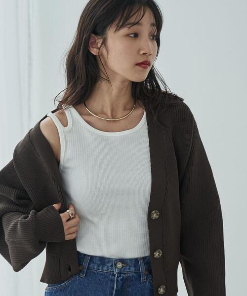 coen（コーエン）の「ショルダーデザインタンクトップ（タンクトップ・レディース・ブラック/ホワイト/ブラウン・M/L）」の5枚目の写真