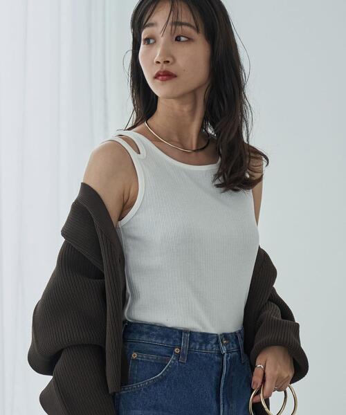 coen（コーエン）の「ショルダーデザインタンクトップ（タンクトップ・レディース・ブラック/ホワイト/ブラウン・M/L）」の6枚目の写真