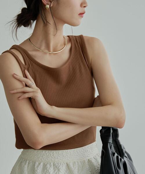 coen（コーエン）の「ショルダーデザインタンクトップ（タンクトップ・レディース・ブラック/ホワイト/ブラウン・M/L）」の12枚目の写真