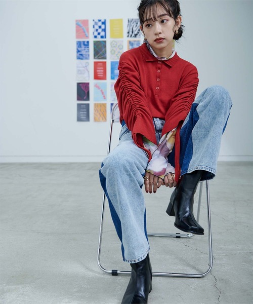 miette（ミエット）の「シャーリングスリーブ襟付きニット（ニット/セーター・レディース・レッド/グリーン/ブラック・FREE）」の11枚目の写真