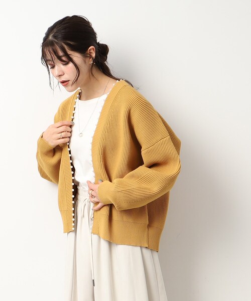 DRESKIP（ドレスキップ）の「◆フェイクパ－ル使い畦編みニットカーディガン（カーディガン/ボレロ・レディース・ブルー/レモンイエロー/ライトグレー/サンドベージュ/ブラック・02/03/04）」の16枚目の写真