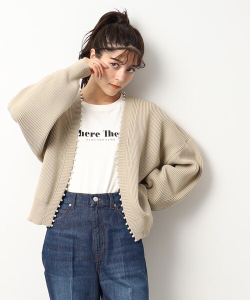 DRESKIP（ドレスキップ）の「◆フェイクパ－ル使い畦編みニットカーディガン（カーディガン/ボレロ・レディース・ブルー/レモンイエロー/ライトグレー/サンドベージュ/ブラック・02/03/04）」の21枚目の写真