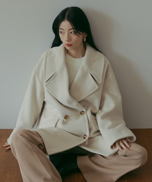 N WITH.（エヌウィズ）の「ビックカラーPコート（ピーコート・レディース・チェック/アイボリー/グレー・FREE）」の7枚目の写真