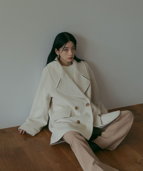 N WITH.（エヌウィズ）の「ビックカラーPコート（ピーコート・レディース・チェック/アイボリー/グレー・FREE）」の6枚目の写真