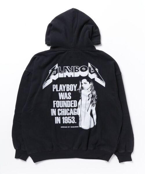 PLAYBOY(プレイボーイ)の「SEQUENZ×PLAYBOY/プレイボーイ バンド ヴィンテージ モチーフ バックプリント 裏起毛 スウェットプルパーカー(パーカー・メンズ・ブラック/オフホワイト・L/LL/M)」の4枚目の写真