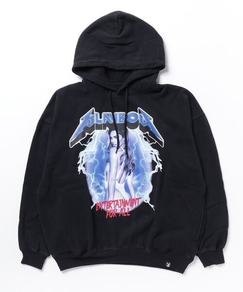 PLAYBOY(プレイボーイ)の「SEQUENZ×PLAYBOY/プレイボーイ バンド ヴィンテージ モチーフ バックプリント 裏起毛 スウェットプルパーカー(パーカー・メンズ・ブラック/オフホワイト・L/LL/M)」の6枚目の写真