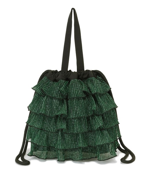 ELLEgirl(エルガール)の「《新色・再入荷》ラメプリーツフリル巾着バッグ【ELLEgirl/エル ガール】(ハンドバッグ・レディース・グリーン/ブルー/アンティークゴールド/レッド/ライム/ダークブルー・FREE)」の12枚目の写真