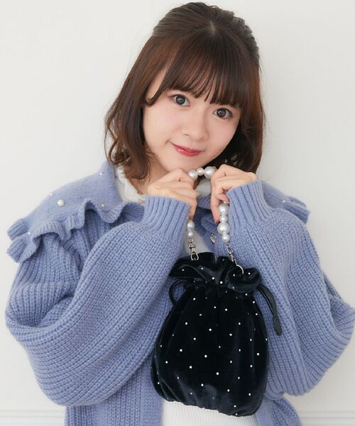 ems excite（エムズエキサイト）の「ベロア巾着ショルダーバッグ（ショルダーバッグ・レディース・ライトグレー/ライトベージュ/ブラック・ONE SIZE）」の5枚目の写真