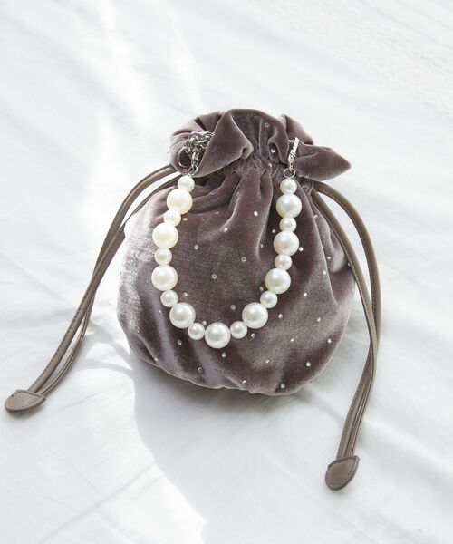 ems excite（エムズエキサイト）の「ベロア巾着ショルダーバッグ（ショルダーバッグ・レディース・ライトグレー/ライトベージュ/ブラック・ONE SIZE）」の10枚目の写真