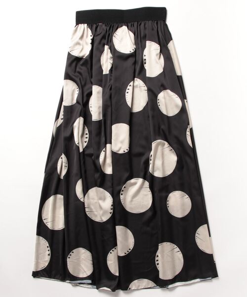 Settimissimo（セッティミッシモ）の「ITALYドットプリント サテン フレアロングスカート（スカート・レディース・ブラック・FREE）」の2枚目の写真