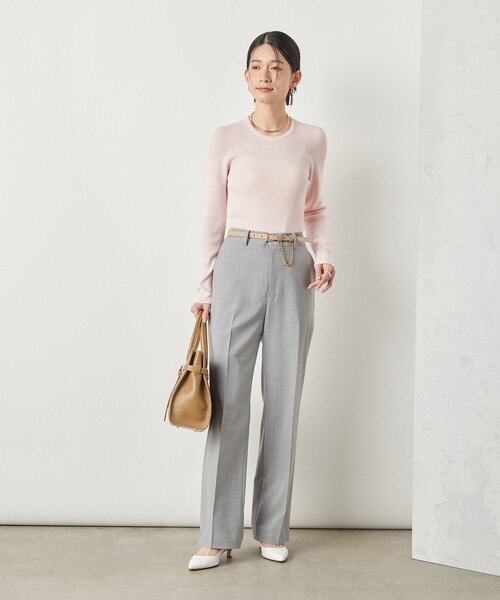 NOLLEY’S Sophi（ノーリーズソフィ）の「《手洗い可能》18Gホールガーメントガーゼ風リブクルーネックプルオーバーニット（ニット/セーター・レディース・ベビーピンク/チャコールグレー/クリーム・38）」の5枚目の写真