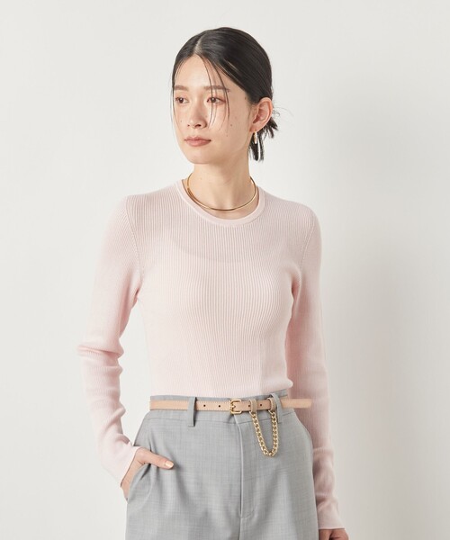 NOLLEY’S Sophi（ノーリーズソフィ）の「《手洗い可能》18Gホールガーメントガーゼ風リブクルーネックプルオーバーニット（ニット/セーター・レディース・ベビーピンク/チャコールグレー/クリーム・38）」の14枚目の写真