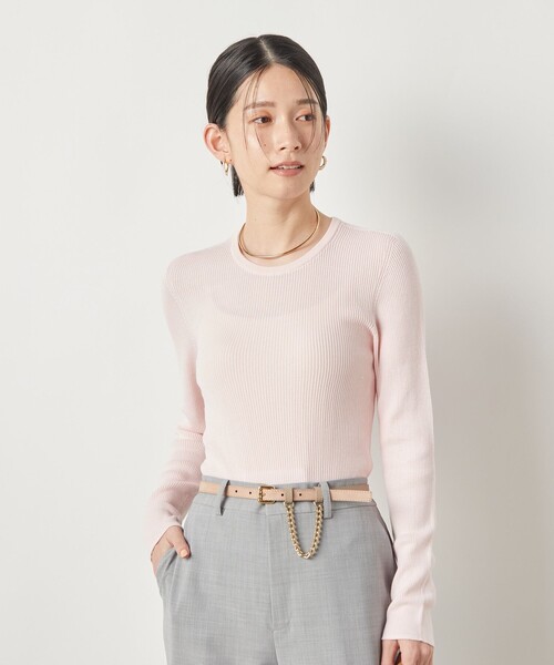 NOLLEY’S Sophi（ノーリーズソフィ）の「《手洗い可能》18Gホールガーメントガーゼ風リブクルーネックプルオーバーニット（ニット/セーター・レディース・ベビーピンク/チャコールグレー/クリーム・38）」の15枚目の写真