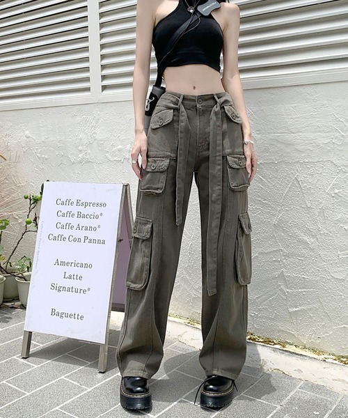 meJane(ミージェーン)の「ミリタリーカーゴ カラーワイドパンツ(カーゴパンツ・レディース・カーキ/ピンク/ブラック・M/S)」の2枚目の写真