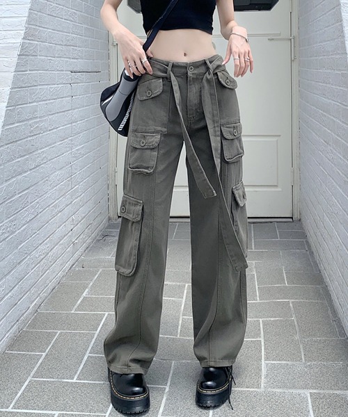 meJane(ミージェーン)の「ミリタリーカーゴ カラーワイドパンツ(カーゴパンツ・レディース・カーキ/ピンク/ブラック・M/S)」の9枚目の写真