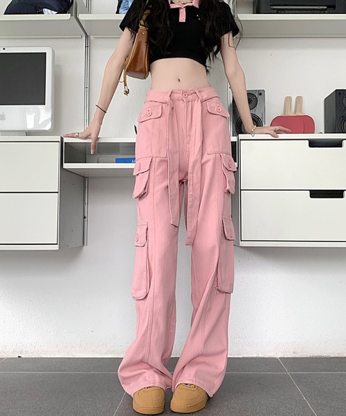 meJane(ミージェーン)の「ミリタリーカーゴ カラーワイドパンツ(カーゴパンツ・レディース・カーキ/ピンク/ブラック・M/S)」の4枚目の写真