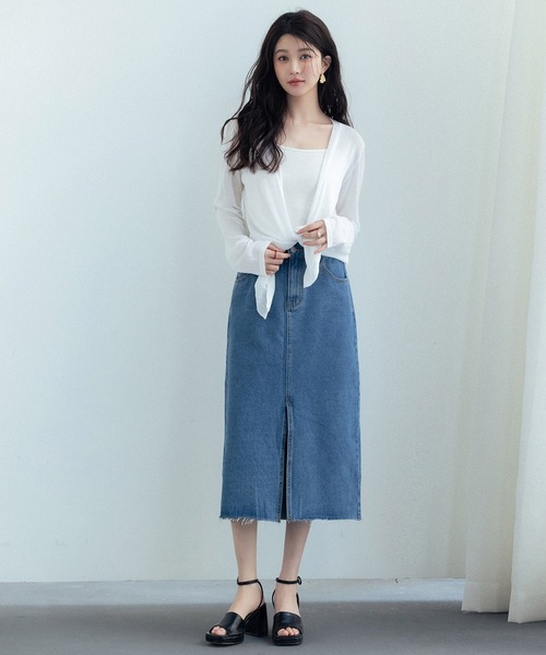 SAISON DE PAPILLON(セゾンドパピヨン)の「ヘムデザイン薄手ニットカーディガン(カーディガン/ボレロ・レディース・グリーン/ブラック/ピンク/ホワイト/ベージュ・M/L)」の10枚目の写真