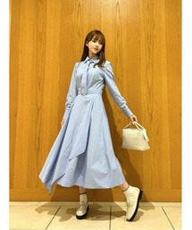 長袖  アシメ フレア シャツ ブラウス ワンピース ホワイト 長袖 リボン フレア シャツ ブラウス ワンピース ホワイト
