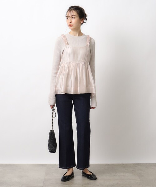 OPAQUE.CLIP（オペークドットクリップ）の「◆オーガンジーキャミブラウス【洗濯機洗い可】（タンクトップ・レディース・オフホワイト/グレー/ブラック・36/38/40）」の4枚目の写真