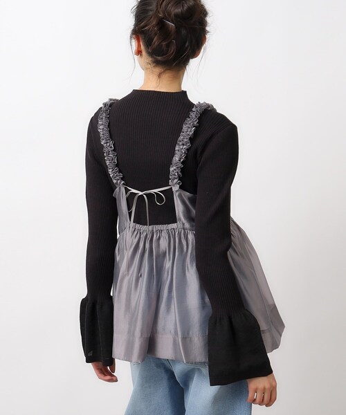 OPAQUE.CLIP（オペークドットクリップ）の「◆オーガンジーキャミブラウス【洗濯機洗い可】（タンクトップ・レディース・オフホワイト/グレー/ブラック・36/38/40）」の12枚目の写真