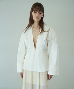 トップス willfully volume gather halfsleeve zipBL セール】volume gather half sleeve zip BL（シャツ/ブラウス