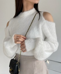 オープン ショルダー フェザー  ニット