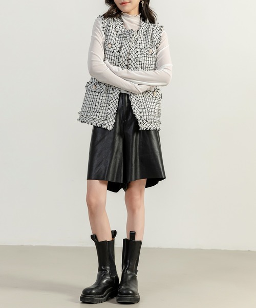 DAY CLOSET（デイ クローゼット）の「レディース ツイード風クラシカルフリンジベスト（ベスト・レディース・ブラック/ホワイト・S/M）」の7枚目の写真