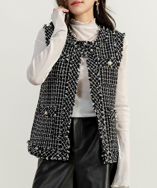 DAY CLOSET（デイ クローゼット）の「レディース ツイード風クラシカルフリンジベスト（ベスト・レディース・ブラック/ホワイト・S/M）」の20枚目の写真