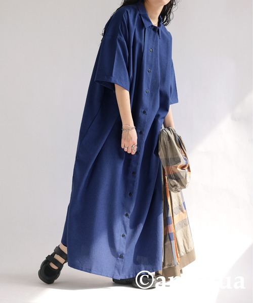 antiqua(アンティカ)の「シャツワンピース(シャツワンピース・レディース・ブルーグレー/ブルー/ナチュラル・R/P)」の17枚目の写真