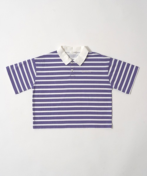 b・ROOM（ビールーム）の「【型崩れしないやわらかコットン】ビッグシルエットプリントボーダーラガーシャツ（Tシャツ/カットソー・キッズ・モスグリーン/ベージュ/パープル/マスタード/ブラック・150cm/140cm/130cm/120cm/110cm/100cm）」の12枚目の写真