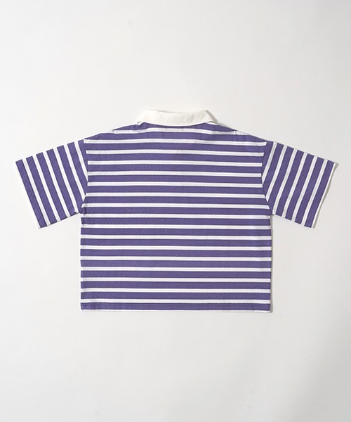 b・ROOM（ビールーム）の「【型崩れしないやわらかコットン】ビッグシルエットプリントボーダーラガーシャツ（Tシャツ/カットソー・キッズ・モスグリーン/ベージュ/パープル/マスタード/ブラック・150cm/140cm/130cm/120cm/110cm/100cm）」の13枚目の写真