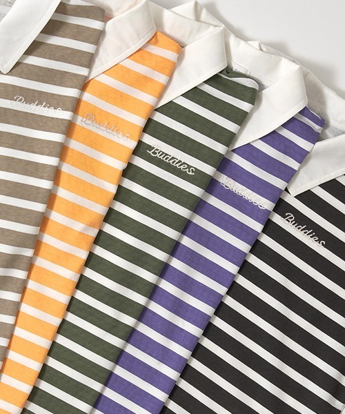 b・ROOM（ビールーム）の「【型崩れしないやわらかコットン】ビッグシルエットプリントボーダーラガーシャツ（Tシャツ/カットソー・キッズ・モスグリーン/ベージュ/パープル/マスタード/ブラック・150cm/140cm/130cm/120cm/110cm/100cm）」の6枚目の写真