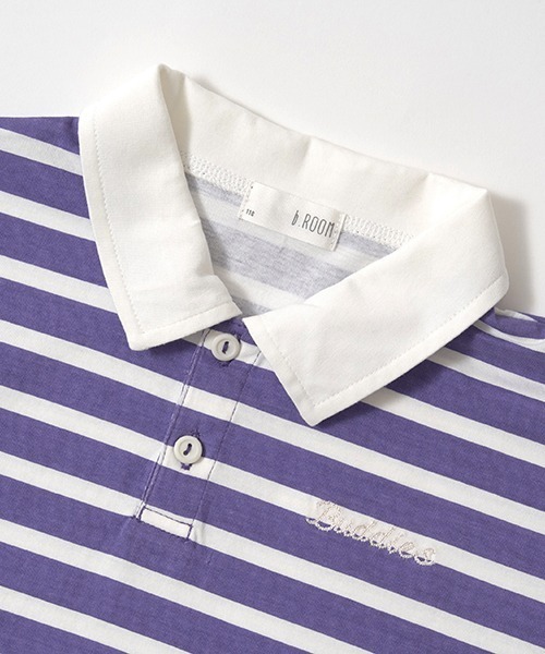 b・ROOM（ビールーム）の「【型崩れしないやわらかコットン】ビッグシルエットプリントボーダーラガーシャツ（Tシャツ/カットソー・キッズ・モスグリーン/ベージュ/パープル/マスタード/ブラック・150cm/140cm/130cm/120cm/110cm/100cm）」の7枚目の写真