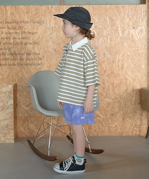 b・ROOM（ビールーム）の「【型崩れしないやわらかコットン】ビッグシルエットプリントボーダーラガーシャツ（Tシャツ/カットソー・キッズ・モスグリーン/ベージュ/パープル/マスタード/ブラック・150cm/140cm/130cm/120cm/110cm/100cm）」の17枚目の写真