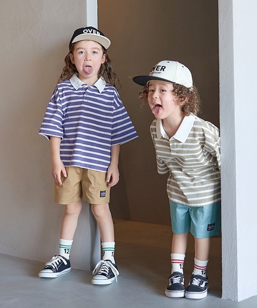 b・ROOM（ビールーム）の「【型崩れしないやわらかコットン】ビッグシルエットプリントボーダーラガーシャツ（Tシャツ/カットソー・キッズ・モスグリーン/ベージュ/パープル/マスタード/ブラック・150cm/140cm/130cm/120cm/110cm/100cm）」の21枚目の写真