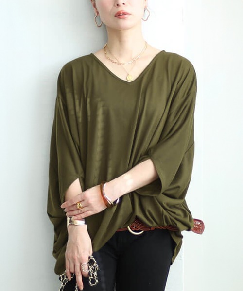 GOLDJAPAN（ゴールドジャパン）の「ワイドドルマンプルオーバー【大きいサイズ対応】（Tシャツ/カットソー・レディース・ネイビー/ブラック/カーキ・4L～5L/LL～3L）」の3枚目の写真